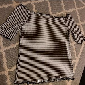 Off to shoulder ribbed striped top!